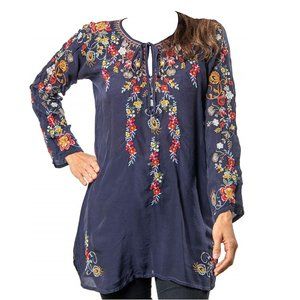 Johnny Was Autumn Bloom Tunic Blue Navy Top Blouse Medium M New